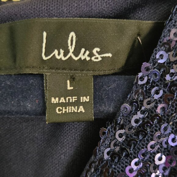 Lulus NWT Weekender Navy Blue Faux Wrap Sequin Mini Dress Size L - Picture 10 of 11